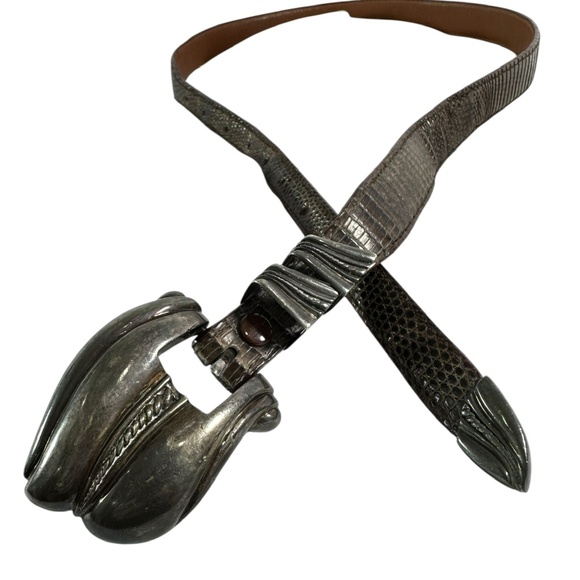 Genuine Vintage LITO-MOTI Brown Genuine Lizard Sterling Belt Size L 34 Unisex main image 13